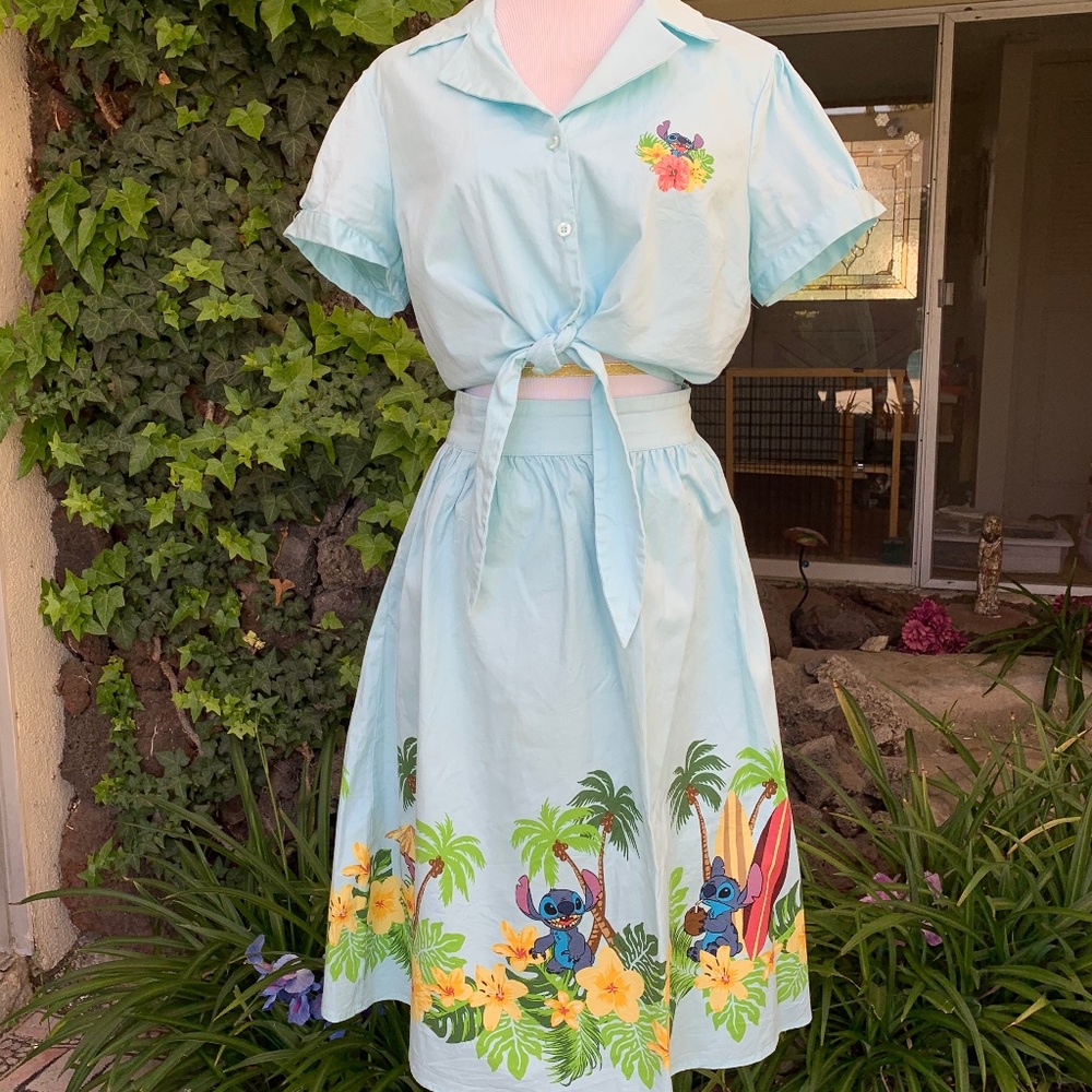 L/XL Disney Lilo and Stitch two piece set top and skirt retro pinup